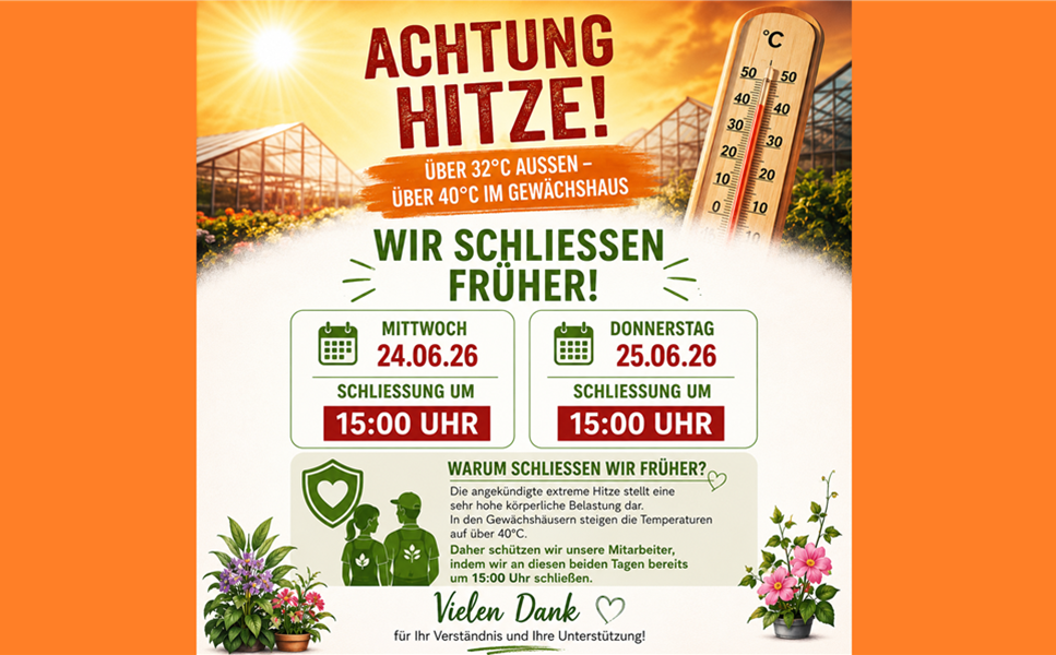 Wir schließen früher! - Achtung!